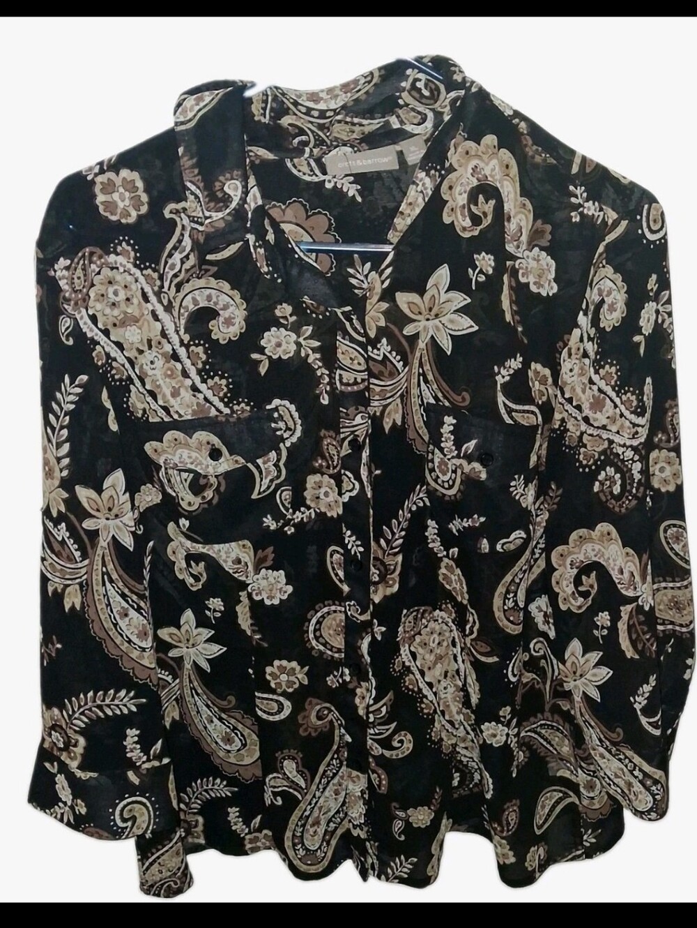 Croft & Barrow - Women's Black/White/Beige Floral Lightweight XL Blouse. GUC